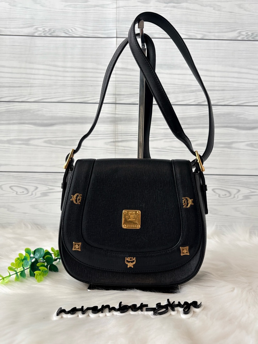 MCM Black Saffiano Leather Crossbody Saddle Bag